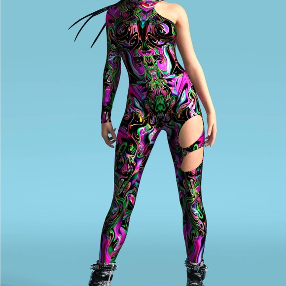 Candy Catz Pants - Candy Catz Hallucinogenic Liquid Asymmetrical Costume